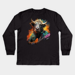 Wildebeest Playing Guitar Kids Long Sleeve T-Shirt